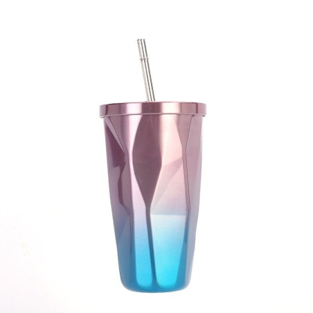 Diamond-shaped straw cup Coffee cup mug Gradual color stainless steel thermos cup Creative personality car water cup