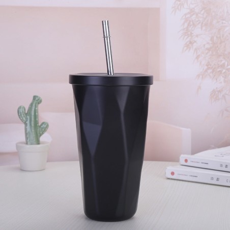 Diamond-shaped straw cup Coffee cup mug Gradual color stainless steel thermos cup Creative personality car water cup