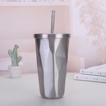 Diamond-shaped straw cup Coffee cup mug Gradual color stainless steel thermos cup Creative personality car water cup